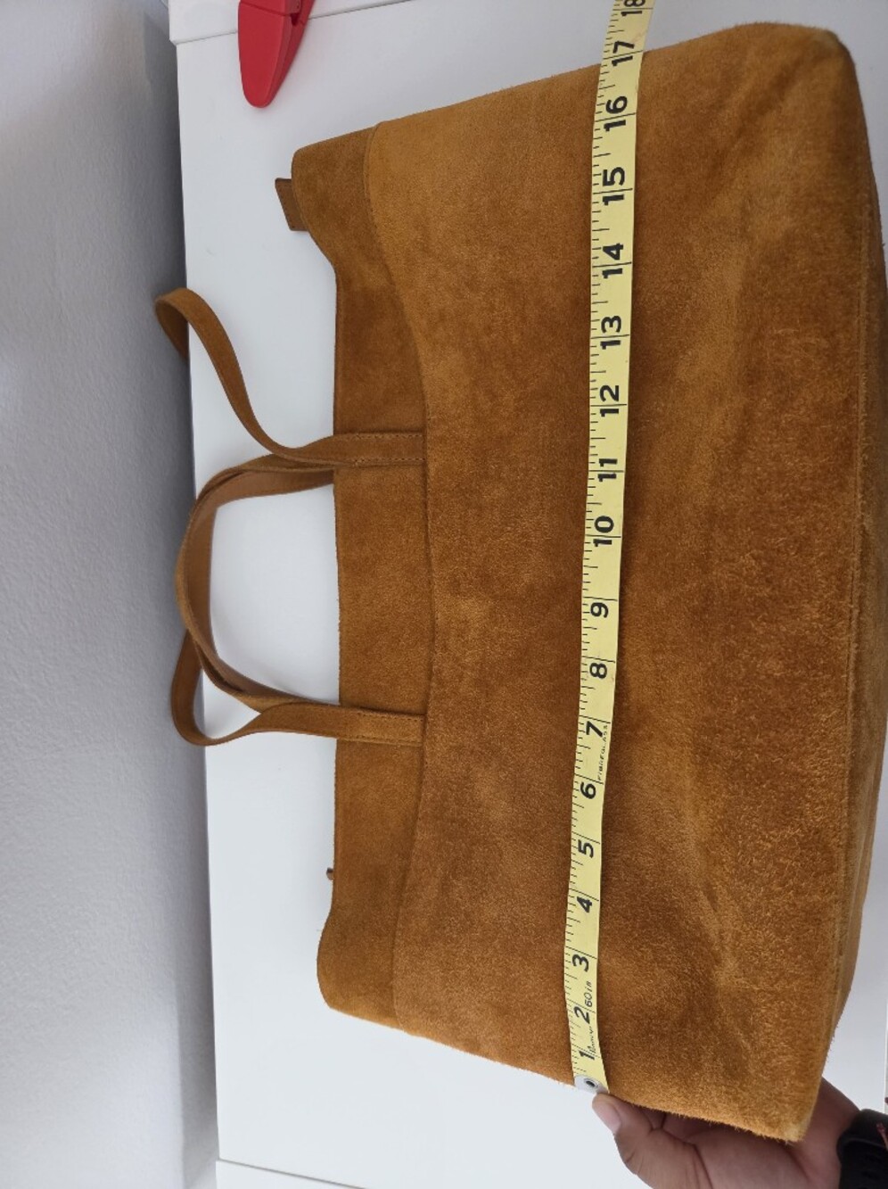 Madewell The Zip-Top Essential Suede Office Work Laptop Tote in Dark Camel Brown - Picture 9 of 15